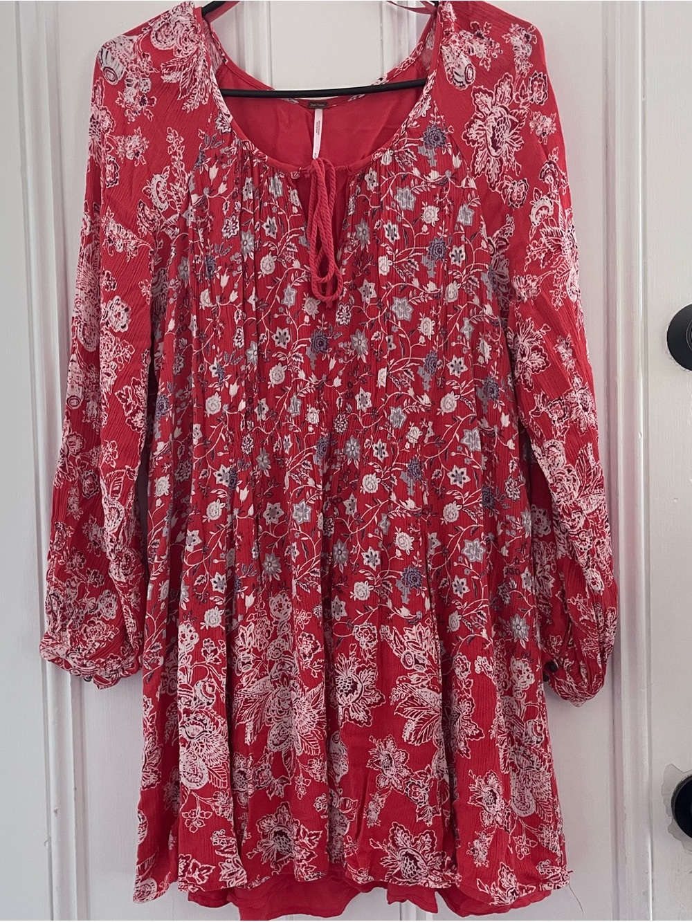 Free People Red Floral Baby Doll Peasant style Dress